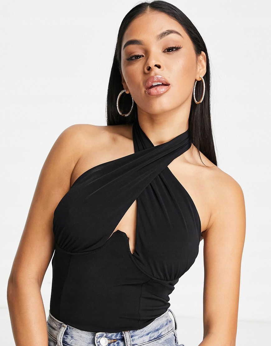 Trendyol Czarne body z głębokim dekoltem S (36) Kolor czarny