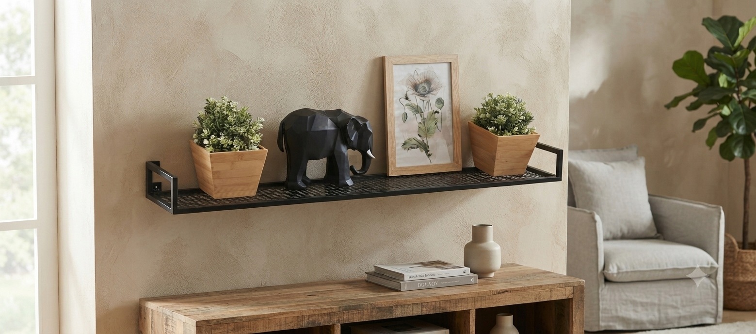 Závěsná nástěnná police kov černá 80 cm x 21,5 cm Černá