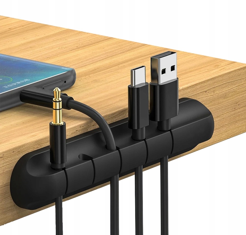 5-Miejscowy Uchwyt do Kabli Elastyczny Organizer Czarny Silikon