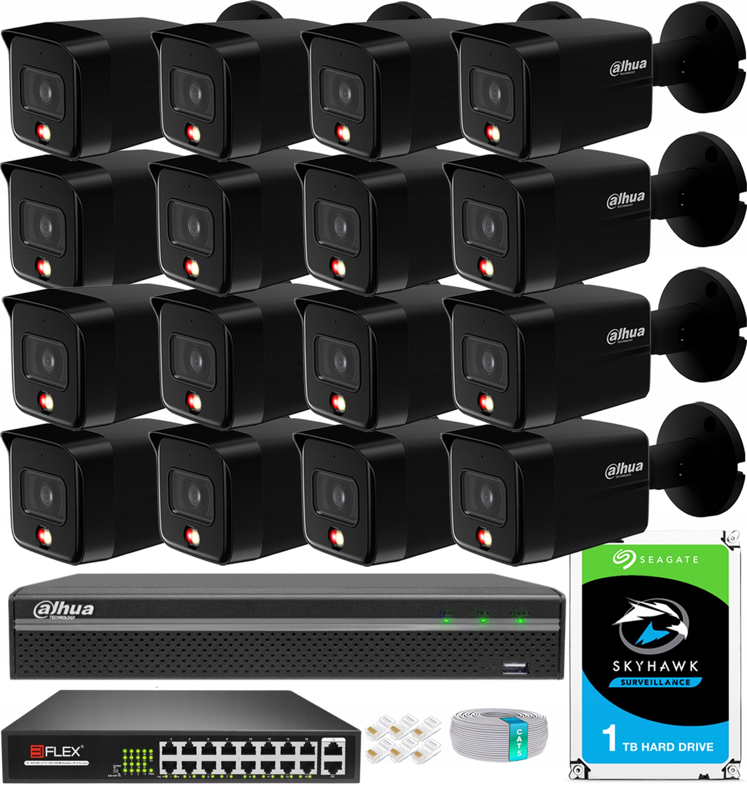 Sada na monitorovanie Dahua 16 kamier 6MPx Deň/Noc Farba Vonkajšia detekcia