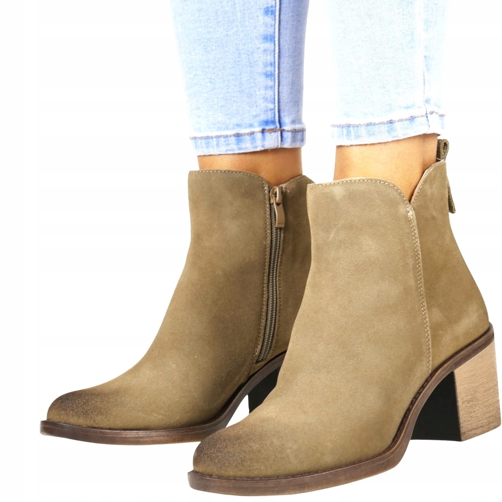 Khaki Zelené Taupe Kotníkové Boty Nízké Z Kůže Kovbojské Boty Pro Každodenní Nošení Módní Kůže