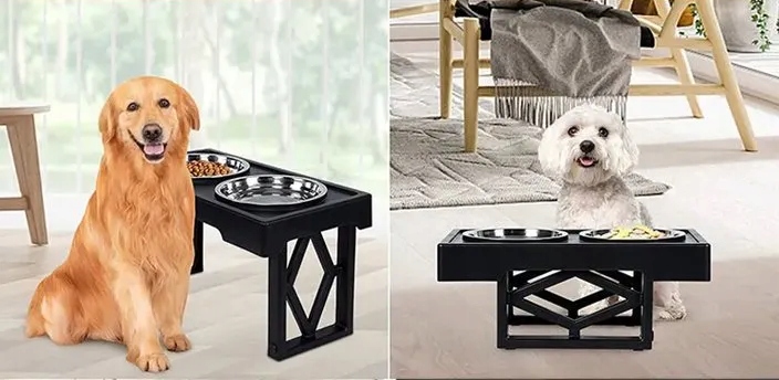 Levně Misky pro psa Na stojanu Miska zpomalující jídlo Dvojitá nastavitelná