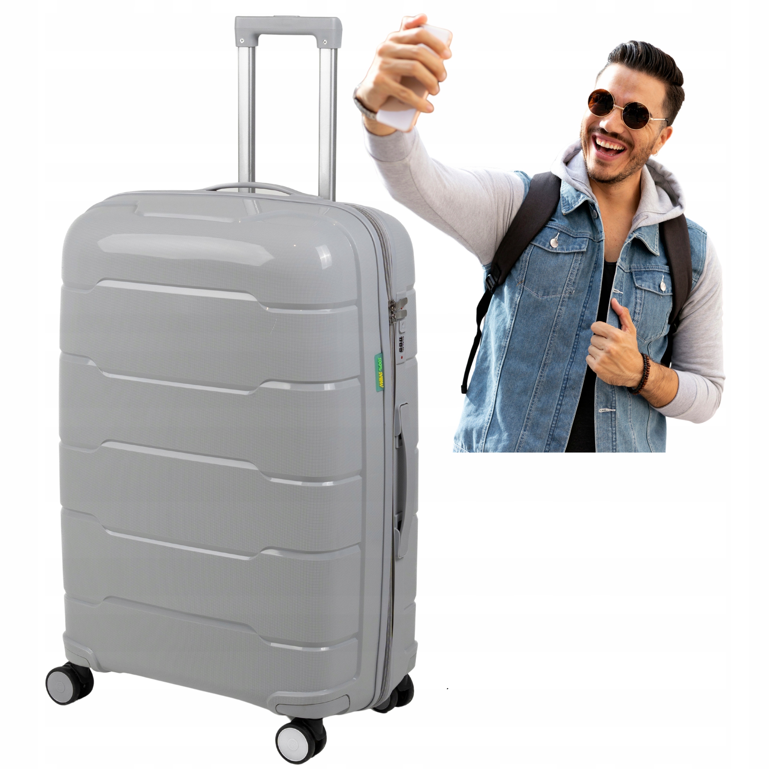 Světle Šedá Velká Kufrová Taška Odolná Proti Poškrábání, 4 Otočná Kolečka, Prostorná