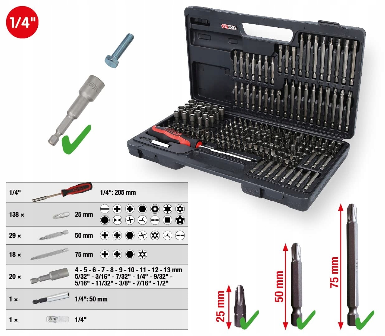 Sada bitov, nástavcov na skrutkovače (bity) Ks Tools 911.2008