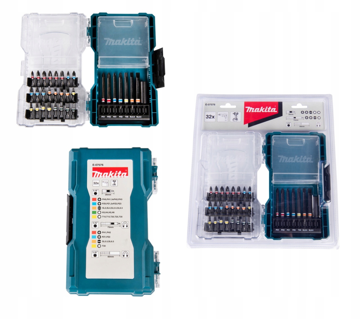 Zestaw Końcówek Wkrętakowych Uchwyt 60mm 32 Sztuki Makita E-07076