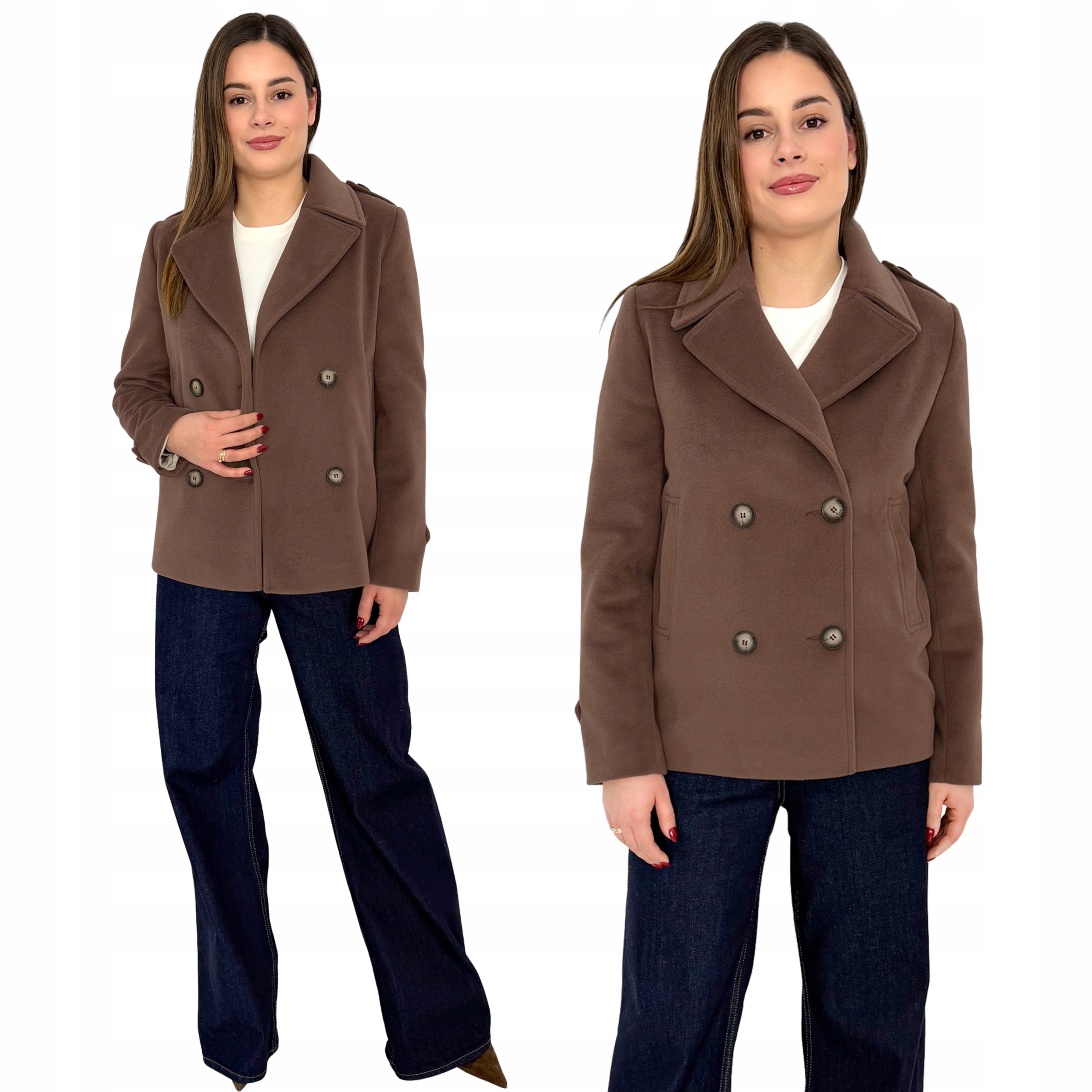 Krátký stylový dvouřadý dámský jarní kabát s vlnou a alpakou Sara