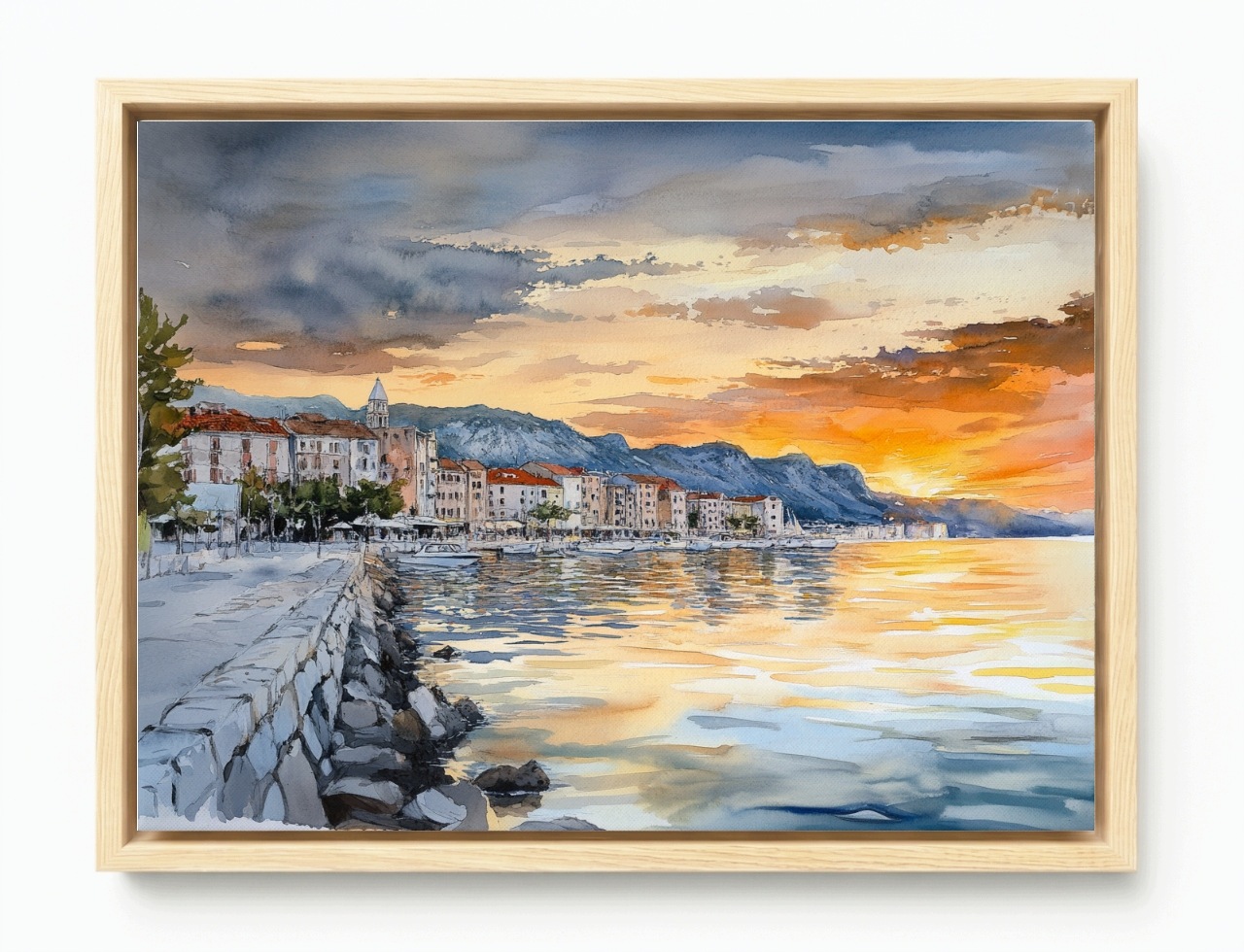 Obraz Rám American Box Krajina Chorvátsko Západ Slnka Mestečko 80x60