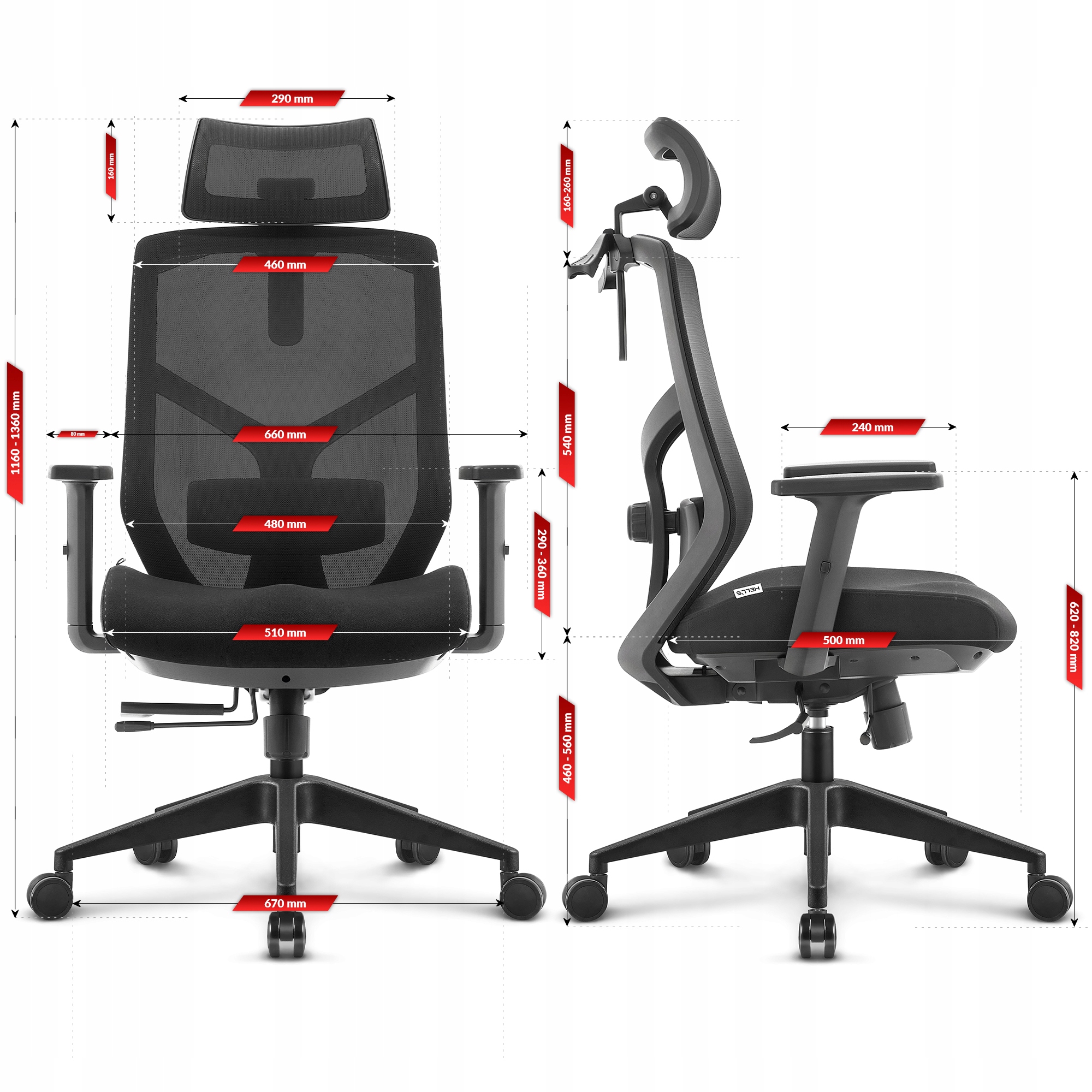 Fotel biurowy ergonomiczny obrotowy Hell's Chair HC- 1052 Czarny TKANINA Głębokość siedziska 50 cm