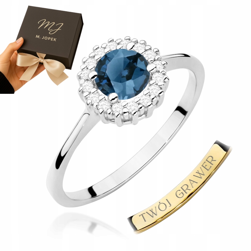 Prstýnek Bílé Zlato 585 Topaz 0,50 ct S Diamanty Gravírování M.jopek