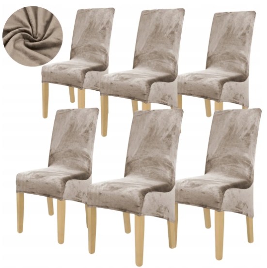 6 Potahy Na Židle Velur Chladné Béžové XL Elastické Univerzální Šikmé