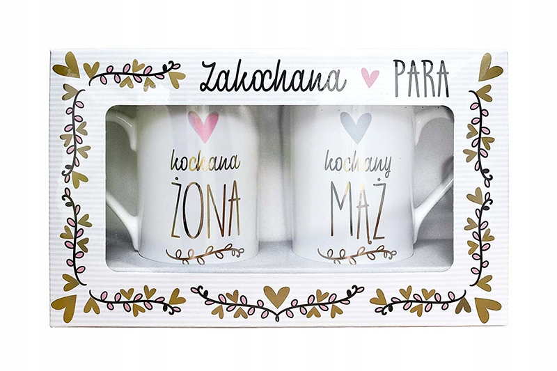 FILIŻANKI NA ŚLUB ROCZNICĘ ZESTAW KUBKÓW ŚLUBNYCH ŻONA/ MĄŻ `WZORY Pojemność 280 ml