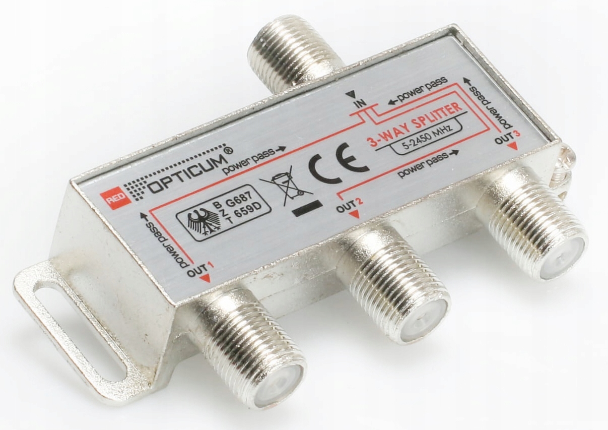 Rozgałęźnik DVB-T2 Splitter 3x Wyjścia TV Naziemnej SAT Rozdzielacz 1/3