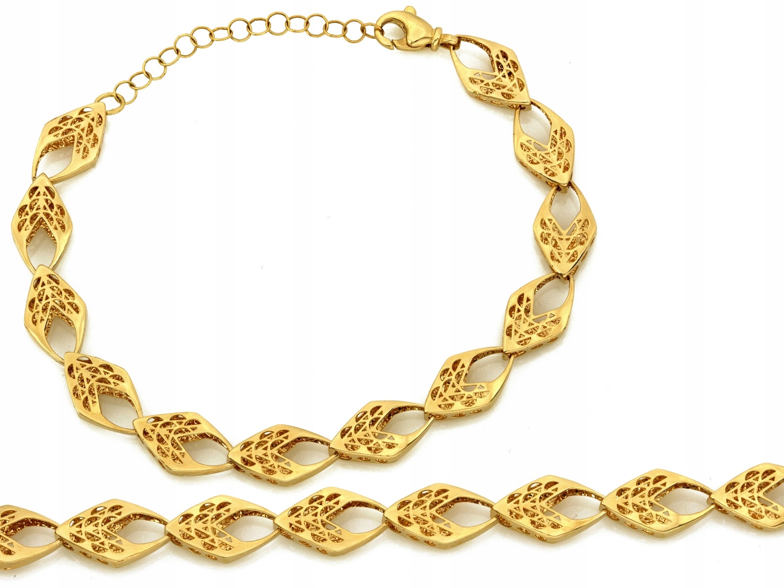 Zlatý náramek 585 dílků, prolamované kosočtverce, velikost 22, 6.02 g