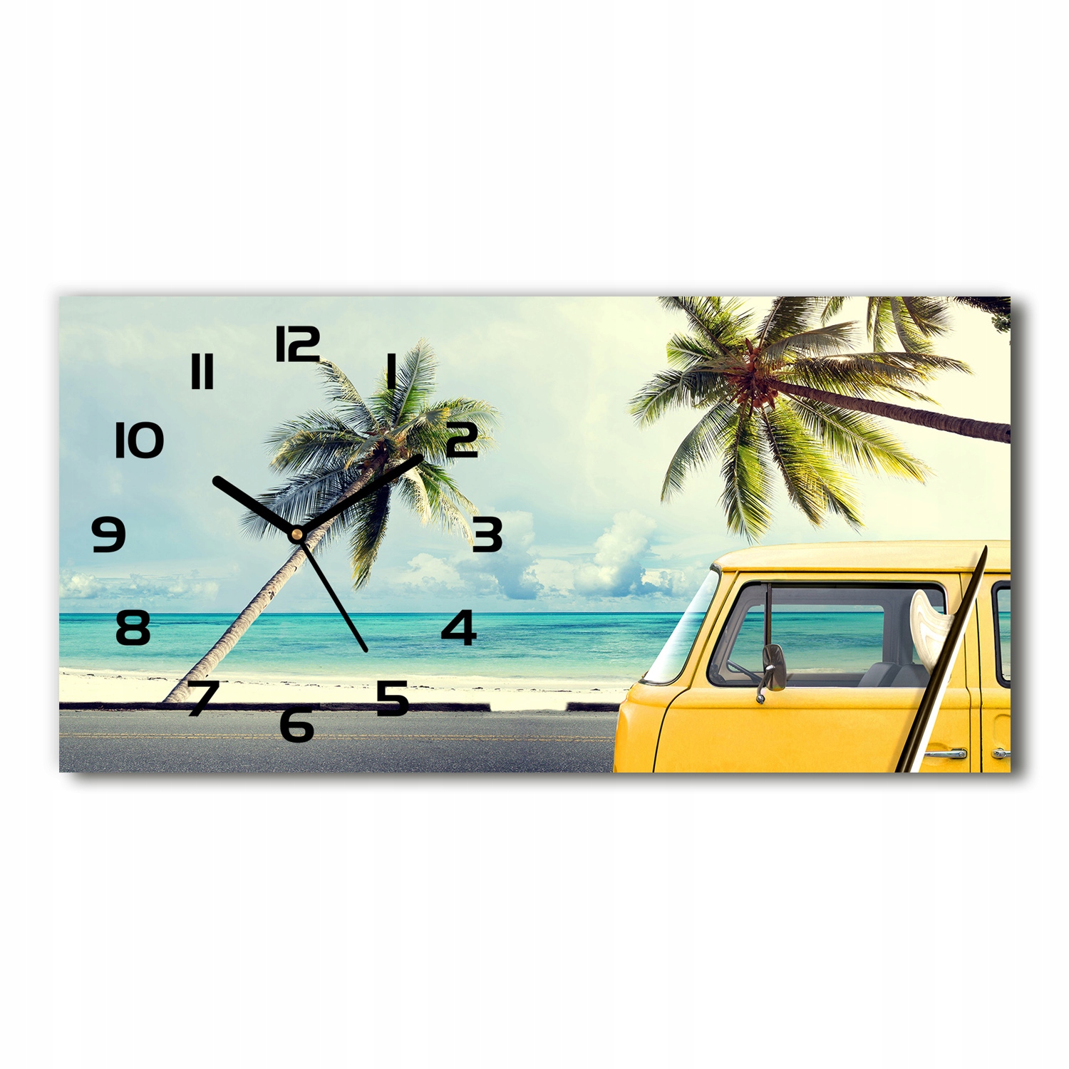

Zegar ze szkła na ścianę Furgonetka plaża 60x30 cm