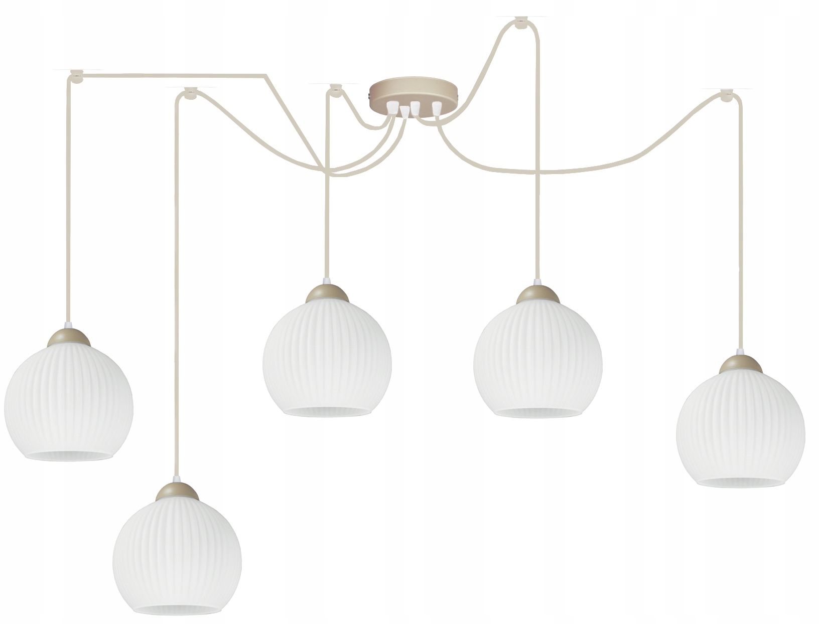 Závesná lampa do obývačky Glass Owal béžová s bielymi ryhovanými tienidlami