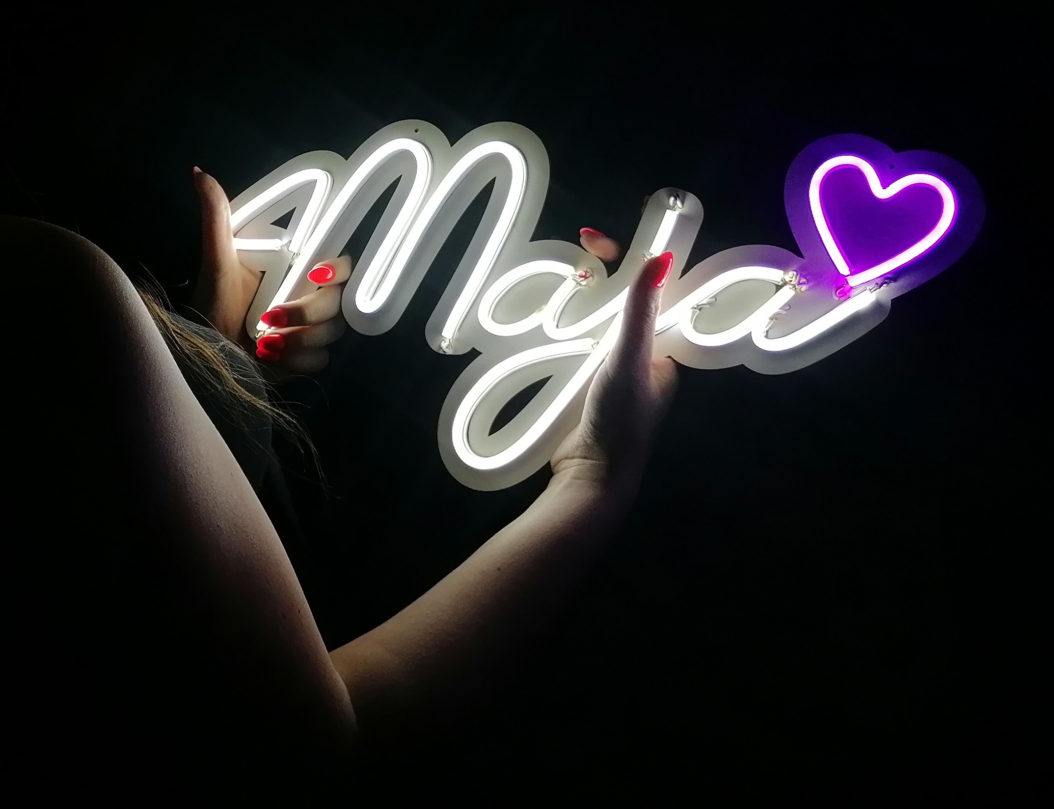 NEON LED dekoracja ścienna IMIĘ Z SERCEM neon led panel napis biały