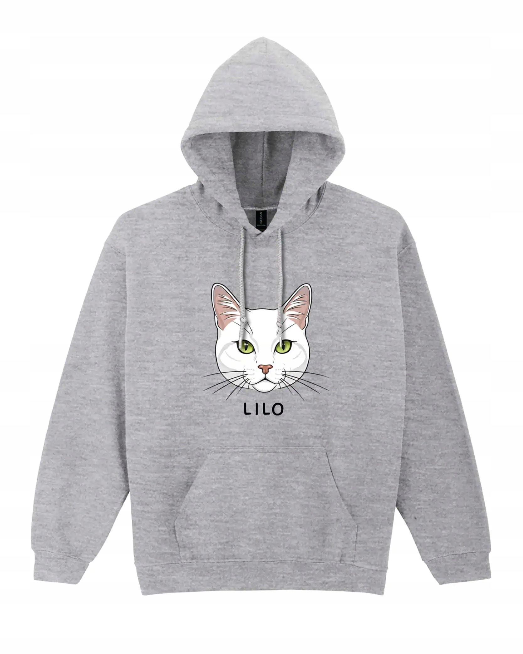 Mikina s kapucí Střešní taška Bílá Personalizovaná Kočka Pupil Šedá L