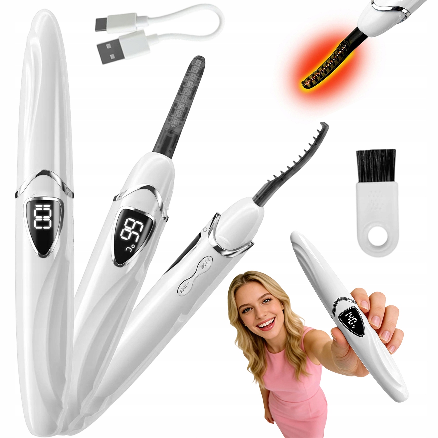 Dlouhotrvající Elektrická Řasenka Přírodní Rychlé Předehřívání Bílá