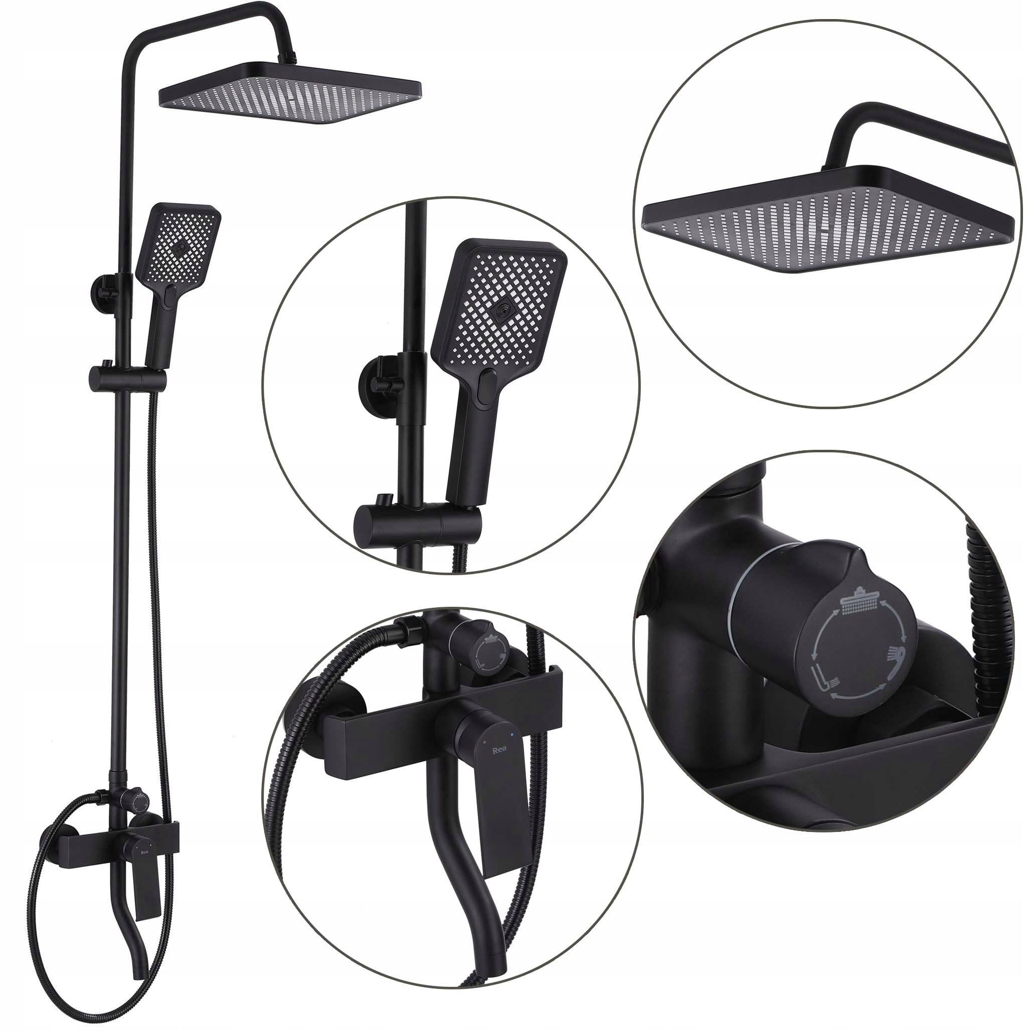 Nástenná sprchová súprava Rea Hass čierna, dlhá výtoková sprcha