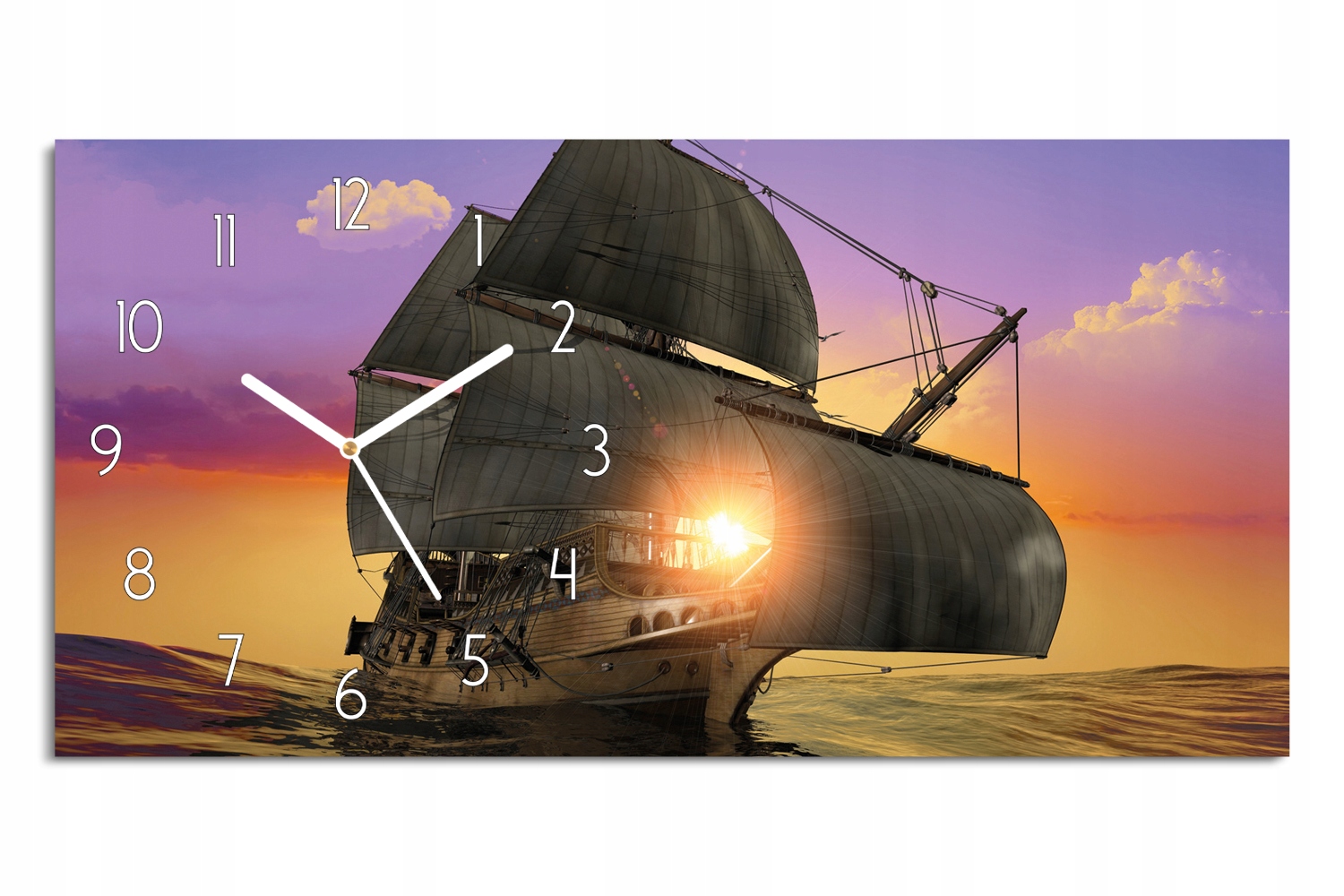 hodiny s grafikou ako darček 60x30 Námorná Loď plachetnica