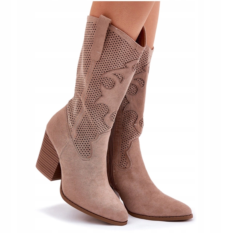 Kozačky Kovbojské Boty Ažurové Do Poloviny Lýtka Sloupek S.barski HY51-606 Béžové 40