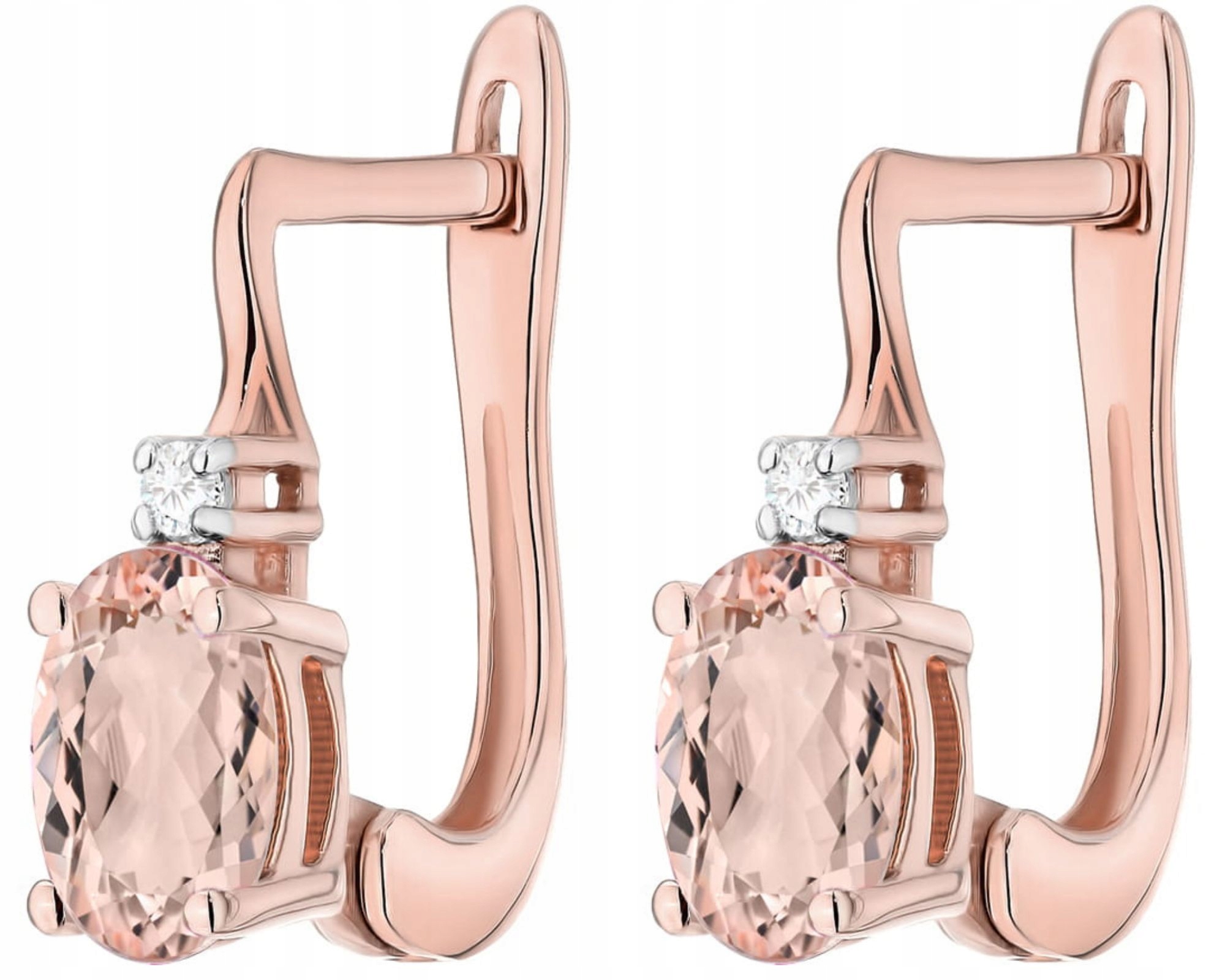 Růžové Zlato Náušnice S Briliantem A Morganitem, Anglické Zapínání, Gravírování