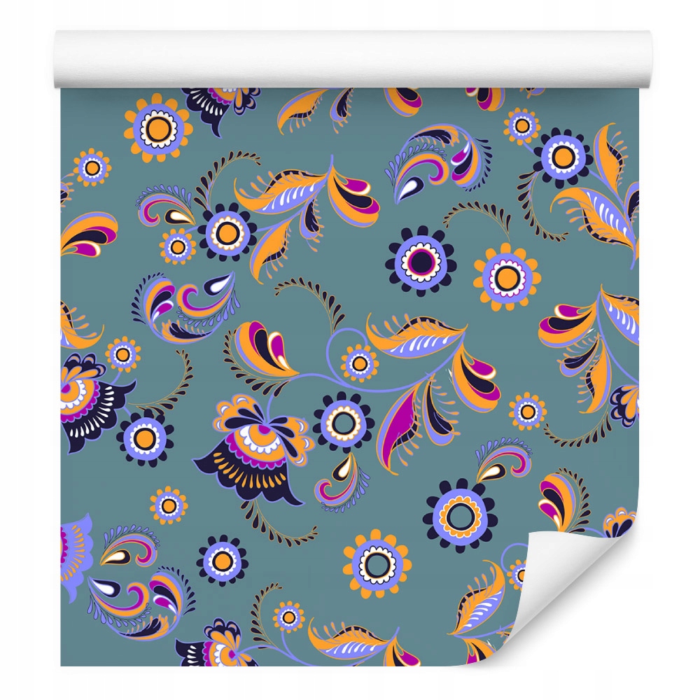 Folková tapeta do kuchyně listy květiny příroda