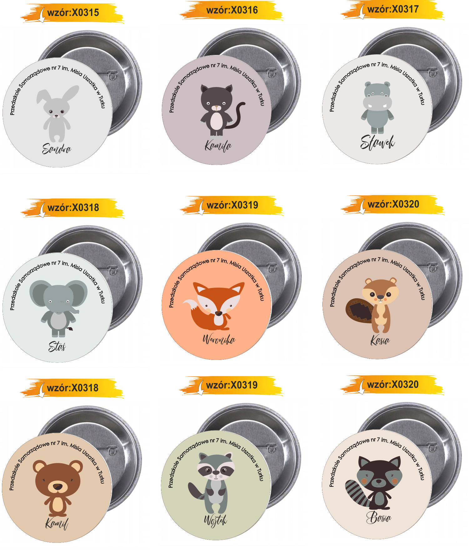 Przypinki buttony PRZEDSZKOLE królik- twój tekst Marka Inna