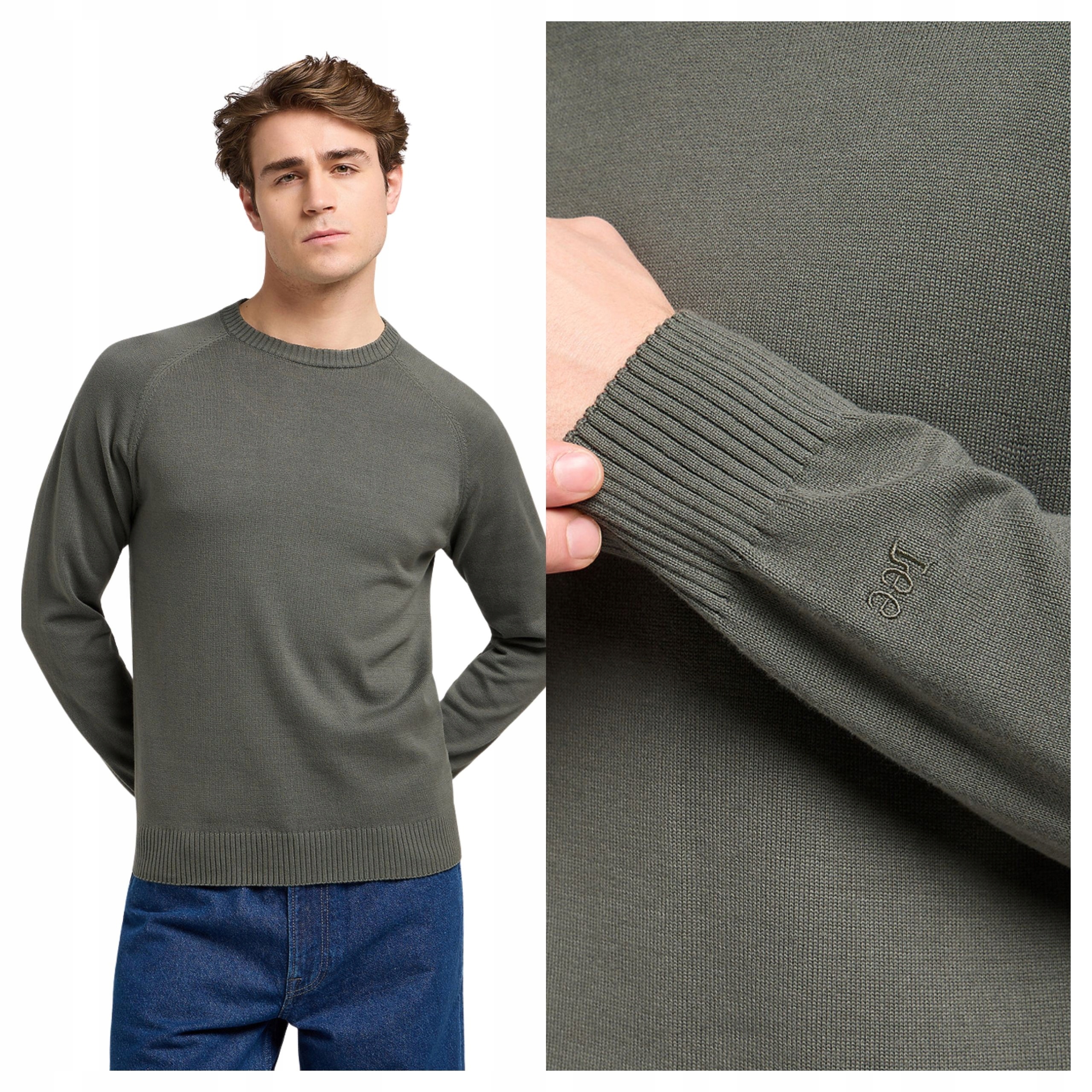 Pánský svetr Lee Clean Raglan Olivově šedý Klasický bavlněný S