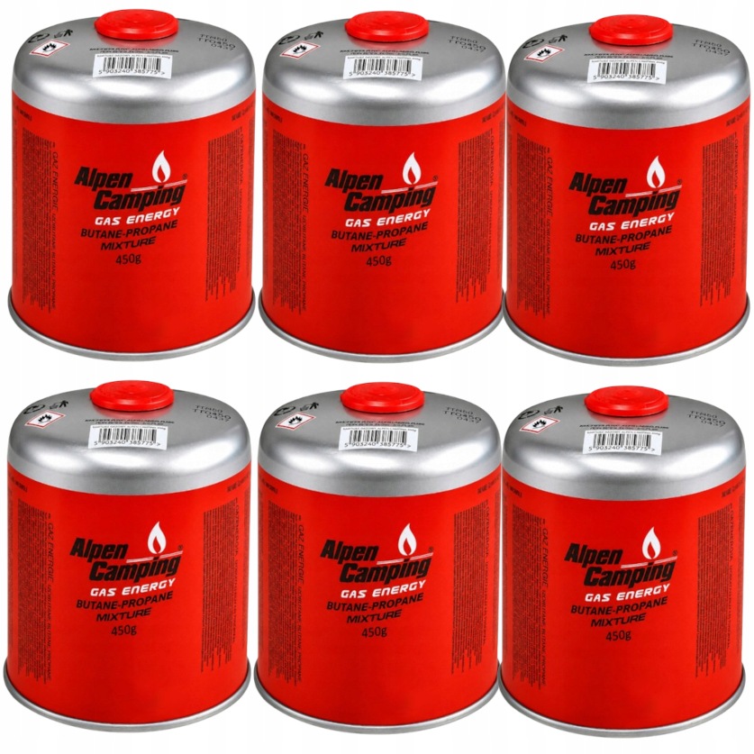 Plynová kartuše 450 g Závit 7/16 Alpen Camping pro gril hořáku x6