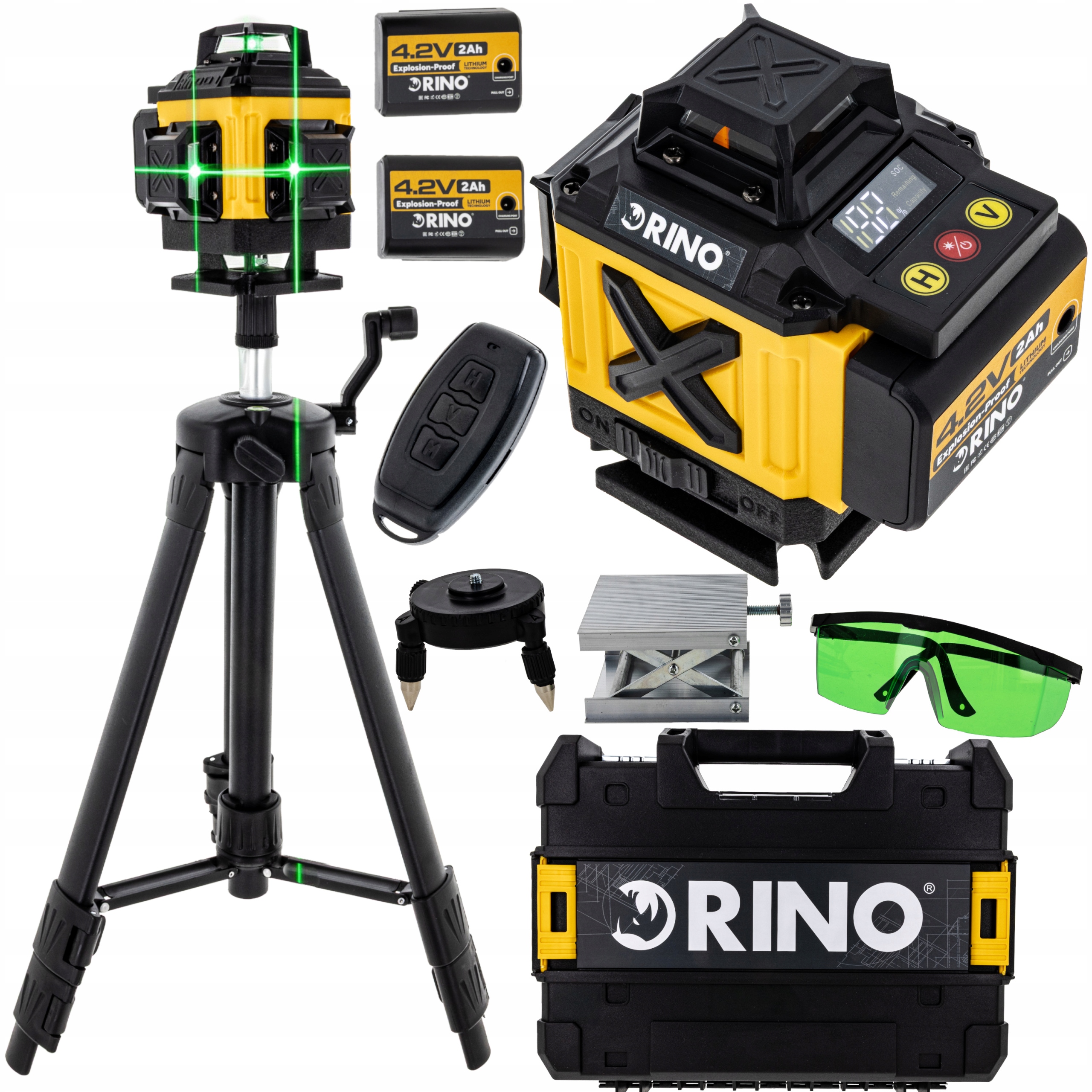 Laserová Vodováha Zelená Křížový Stativ Magnetický Držák Kufr Rino