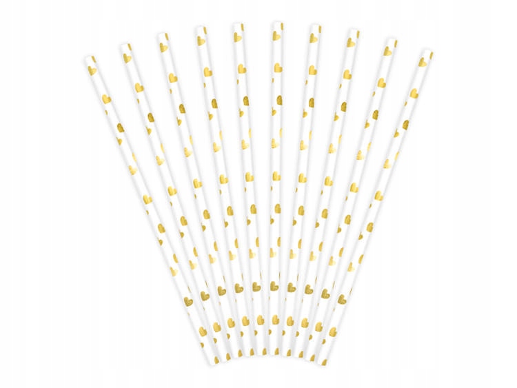 SŁOMKI PAPIEROWE ZŁOTE ZŁOTO SERCA METALIC 10 SZT