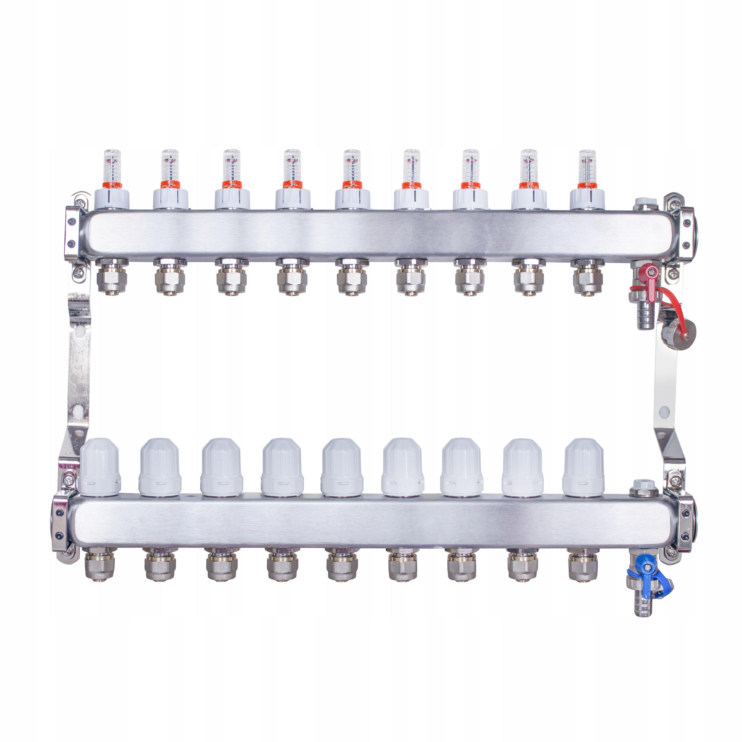 Rozdzielacz do podłogówki ogrzewania podłogowego 9 sekcji obwodów stal INOX