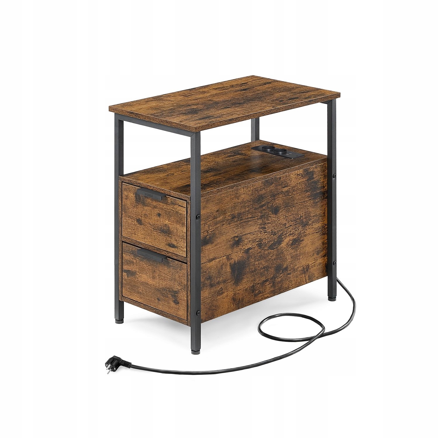 Noční Stolek Na Kávu 60 CM S Nabíječkou Usb 2 Zásuvky, Polička, Regál Vintage