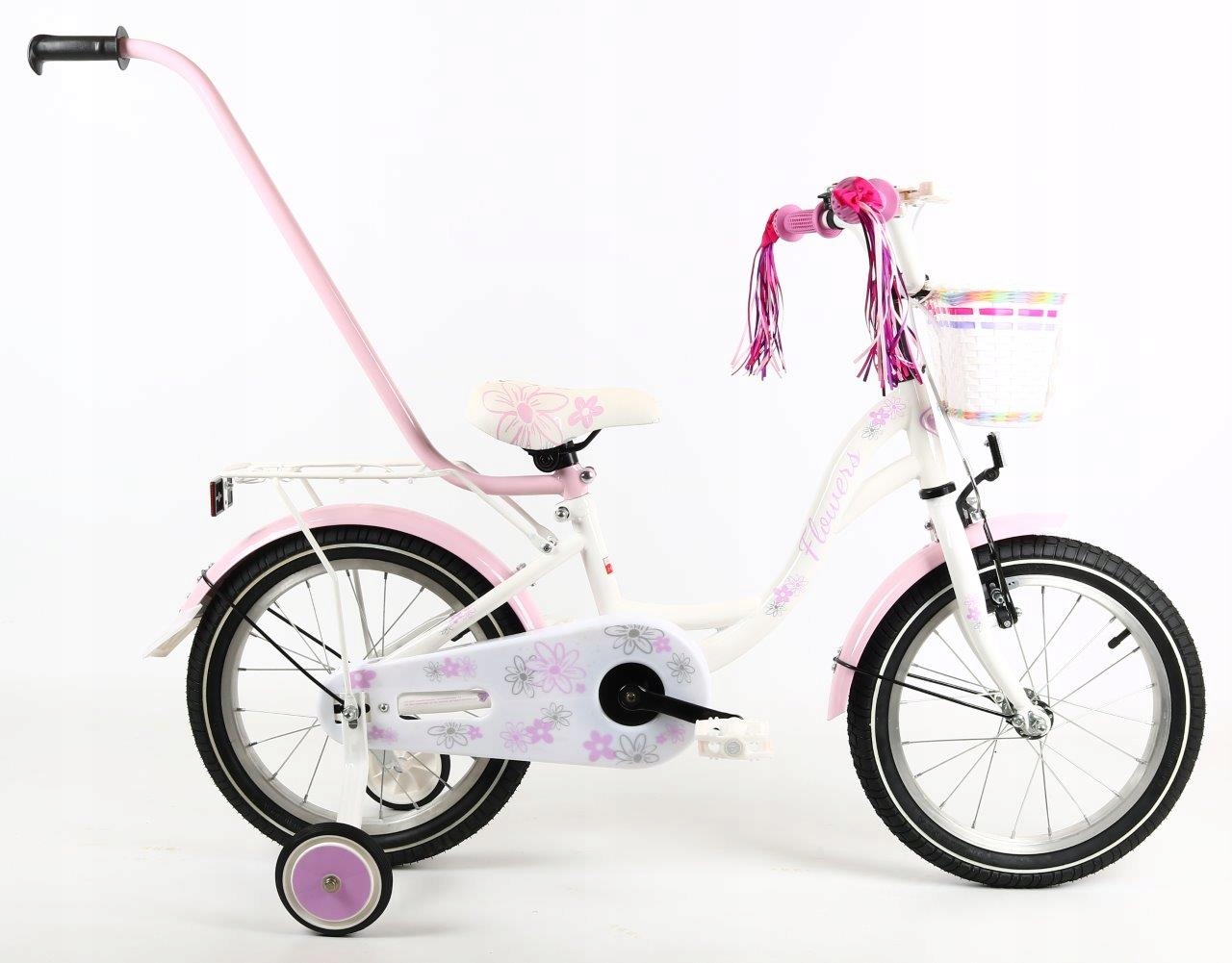 Rower 16 cali dla dziewczynki Turbo Flowers 16" Polski biało-fioletowy