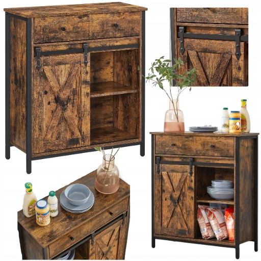 Rustikálny kredens Loftová skrinka Komoda s posuvnými dverami a zásuvkou