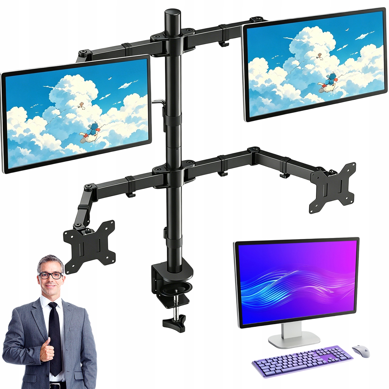Držák Stolního Monitoru 4X13-32 Palců Černý 4X10KG Vesa 360 Rotace