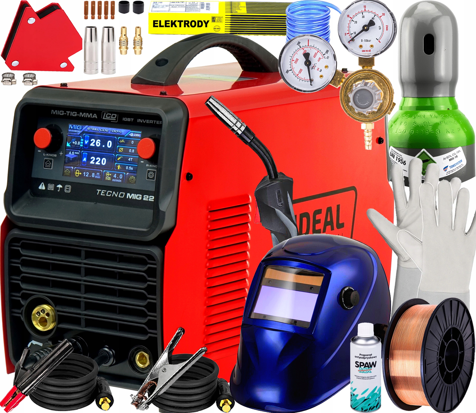 Invertorová Svářečka Migomat Poloautomatická Ideal Tecnomig 222 LCD Synergic