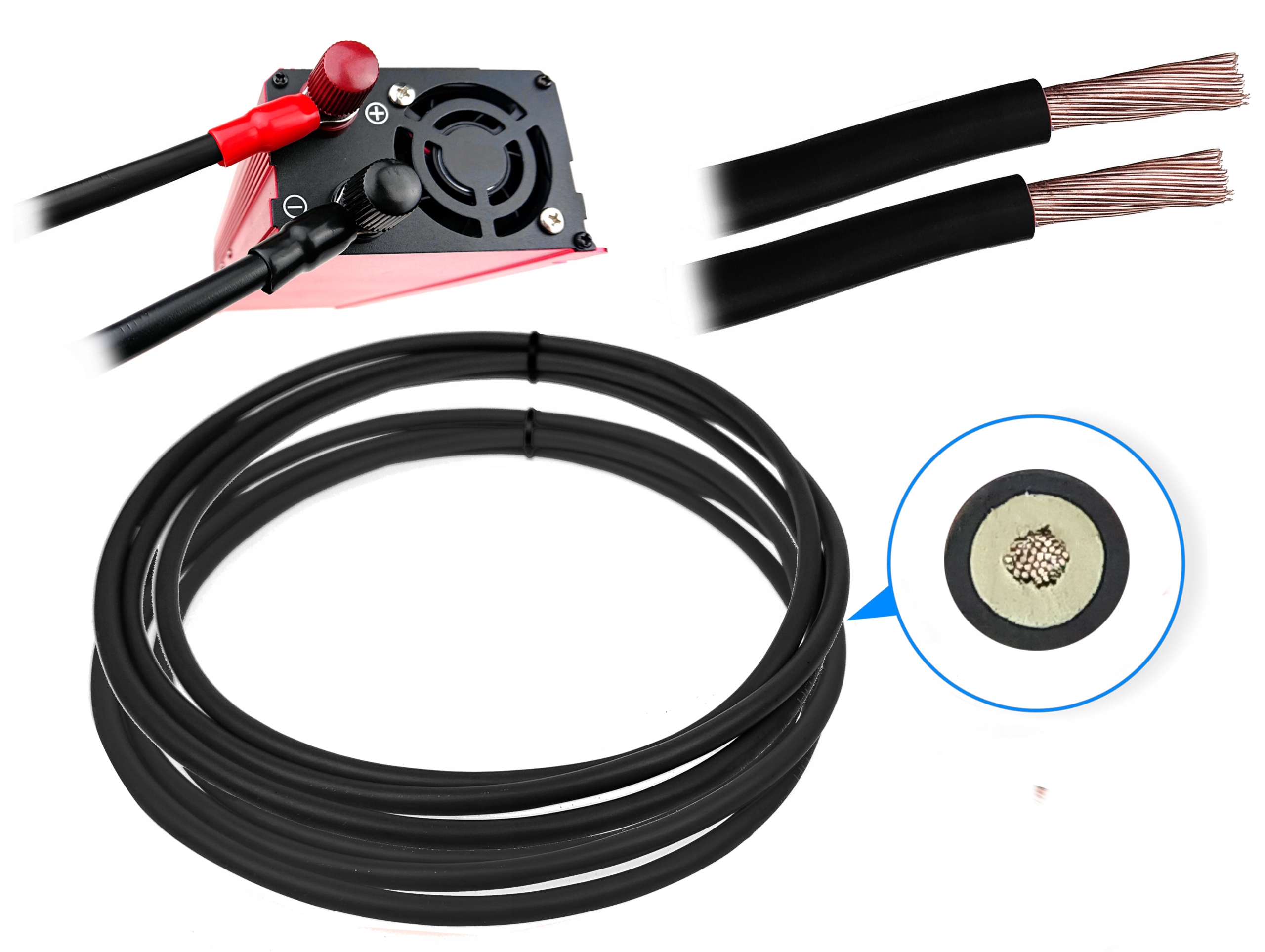 KABLE PRZEWODY PRZEDŁUŻACZ DO PRZETWORNICY NAPIĘCIA AKUMULATORA 2,5mm 5m Producent części EL-CAR