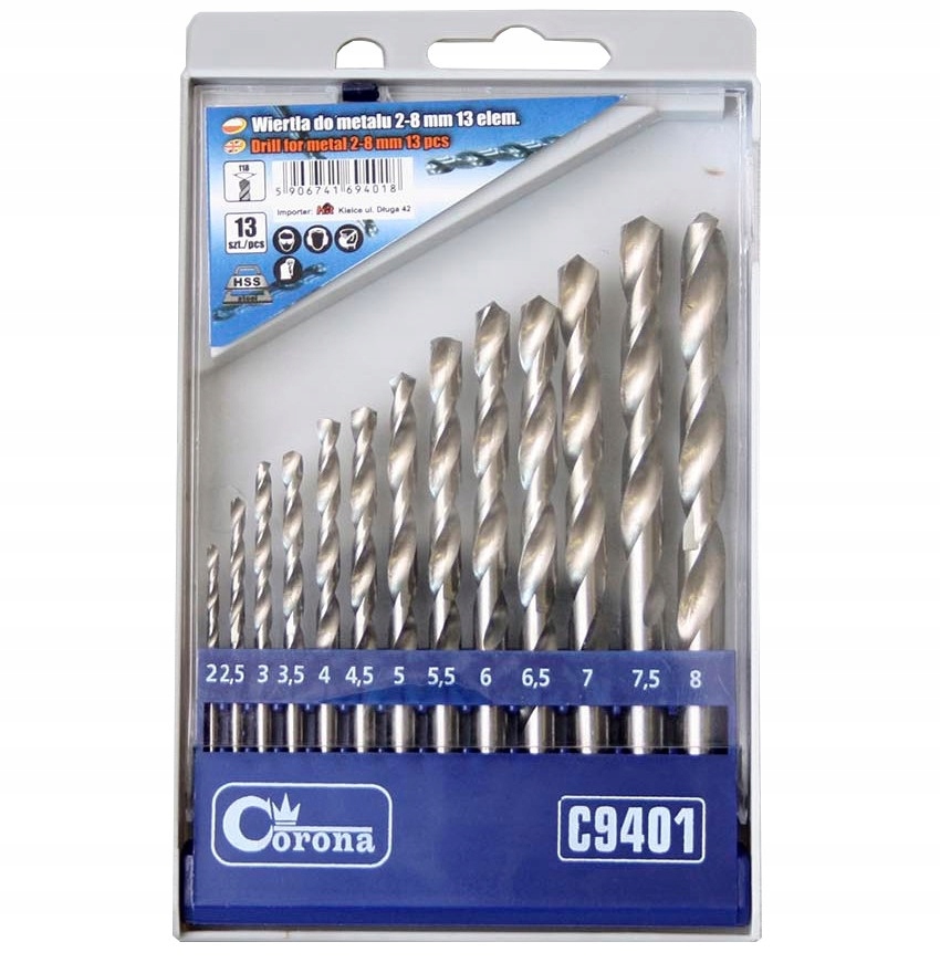 

Corona C9401 Wiertła To Metalu 2-8mm 13EL zestaw