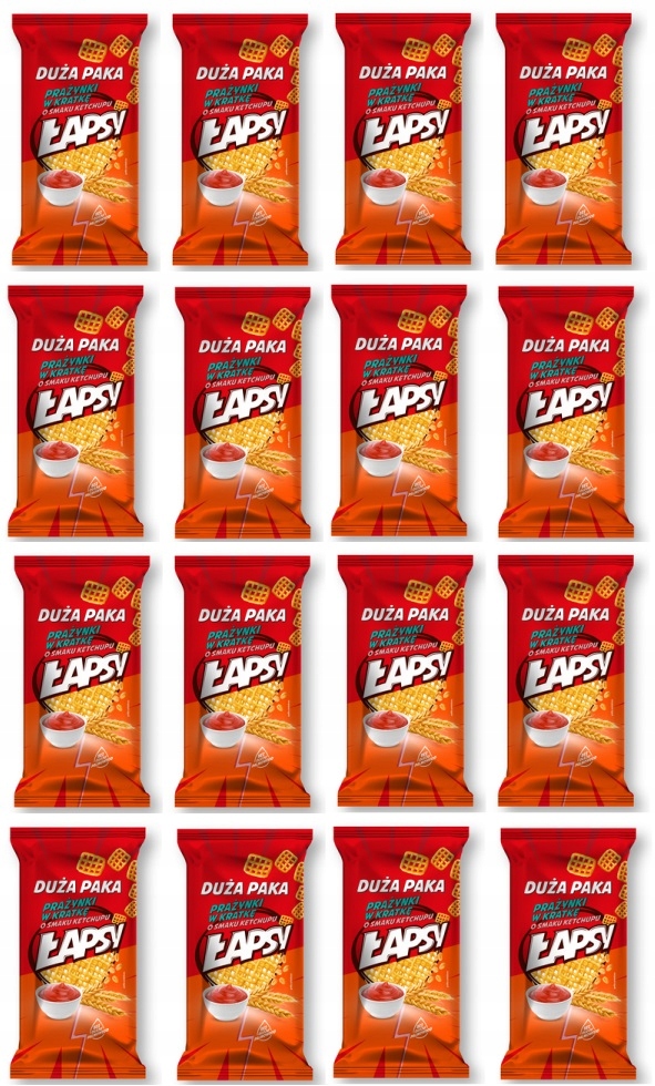 16x 110g Łapsy Prażynki w kratkę o smaku ketchupu Karton