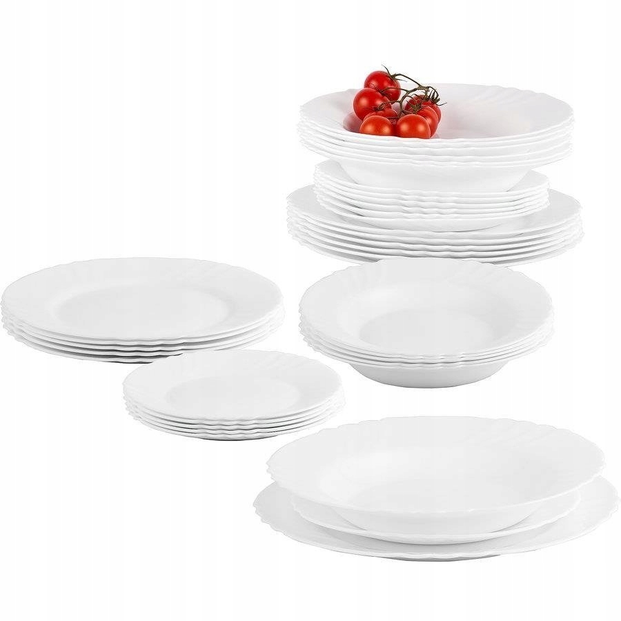 KOMPLET ZESTAW SERWIS OBIADOWY EBRO 36EL 12 OSÓB BIAŁE TALERZE BORMIOLI