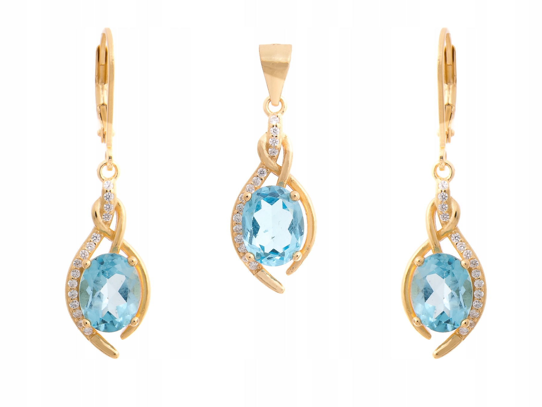 Stříbrný Pozlacený Komplet Swiss Topaz Přírodní Dárek