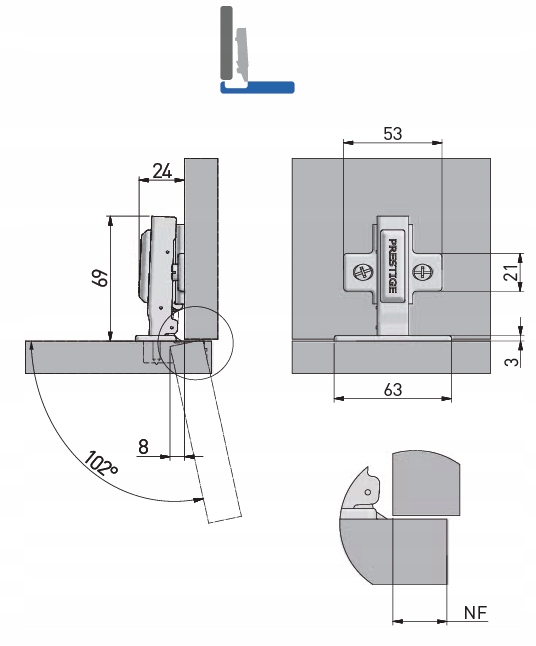 ZAWIAS MEBLOWY GTV PRESTIGE NAKŁADANY CICHY DOMYK Kod producenta ZM-CNHC09-BE