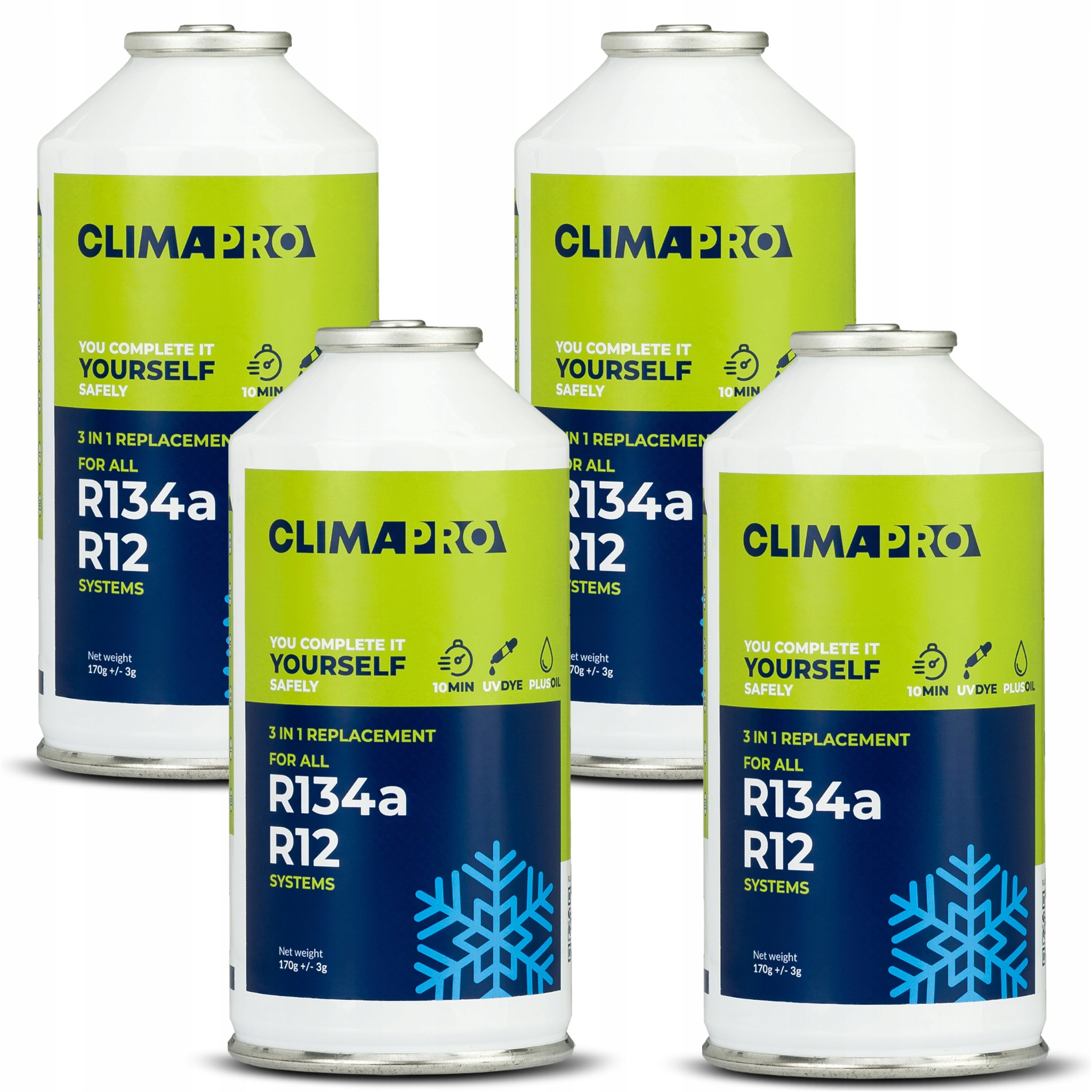 Climapro 4x 3v1 Gaz Pro Klimatizaci Aut Z R134a S Olejem A Uv Barvivem 680 g
