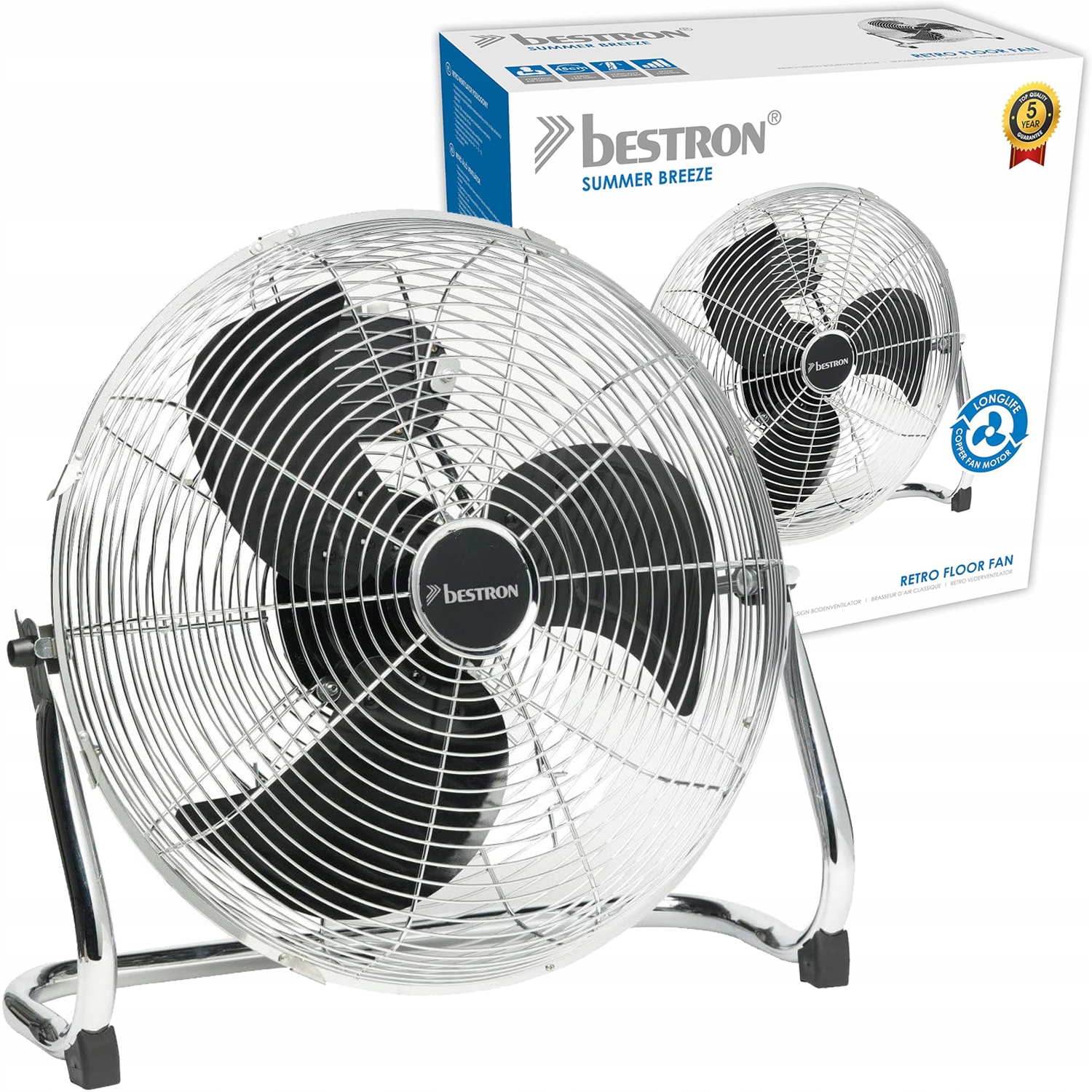 Podlahový ventilátor v retro štýle veterný mlyn Bestron 45cm strieborný 100W