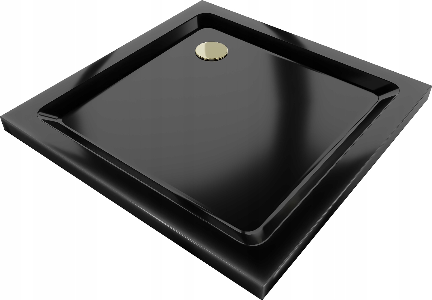 Brodzik 100x100 prysznicowy kwadratowy niski Mexen Flat czarny syfon złoty