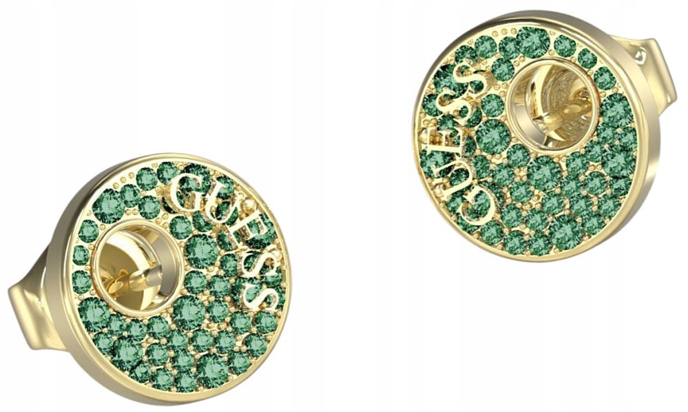 Kolczyki Guess złote z zielonymi kryształkami JUBE05228JW-YGGN