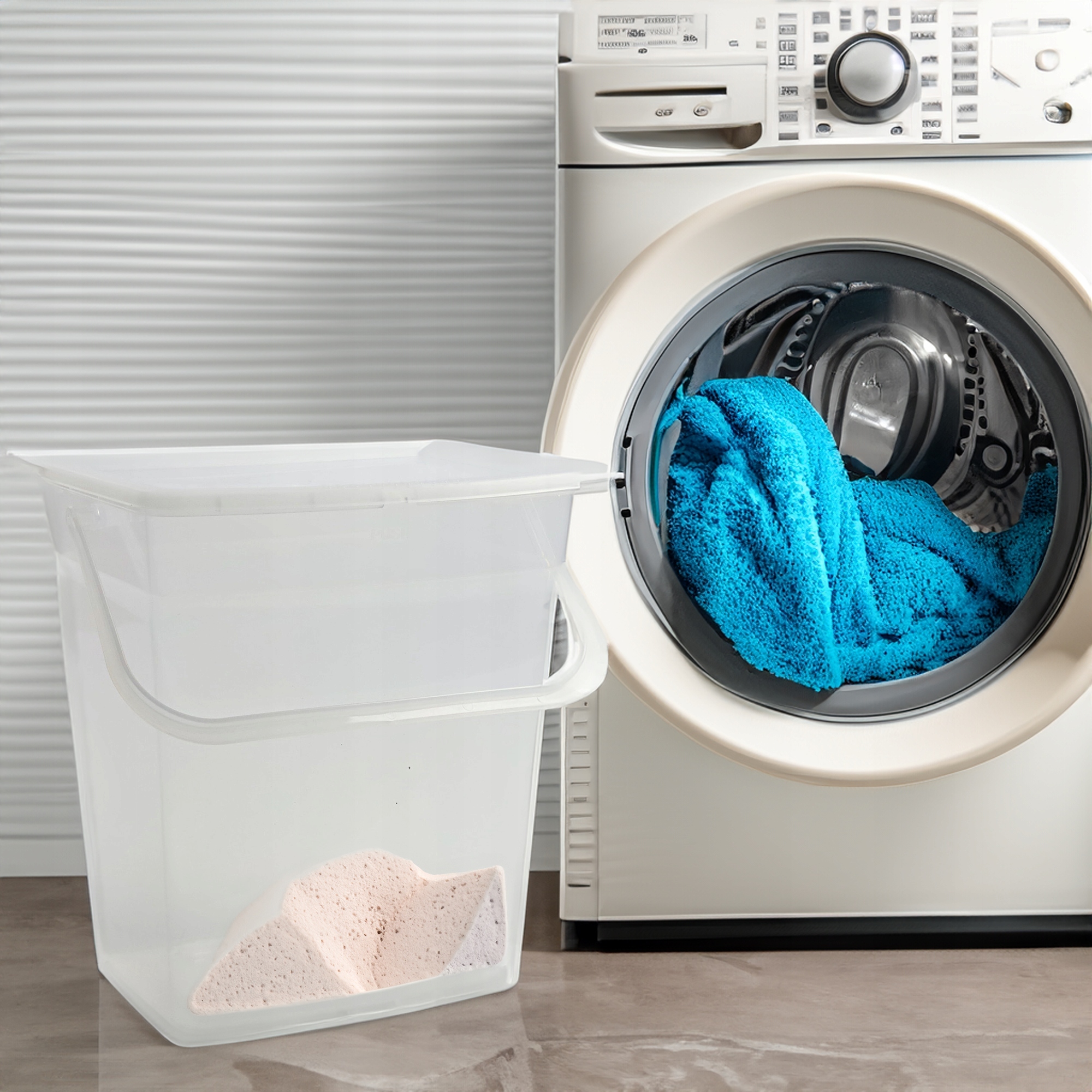 POJEMNIK NA PROSZEK 6L PRZEZROCZYSTY Z RĄCZKĄ DO PRANIA I PRZECHOWYWANIA