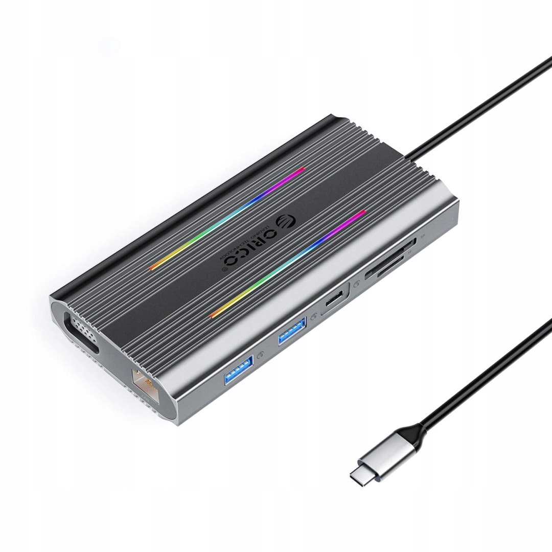 Stacja dokująca Usb-c Orico Xcr 12w1 Rgb 3x Usb-a Usb-c Pd 100W Hdmi 4K Vga